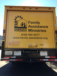 FAM truck back logos vehicle graphics helps community